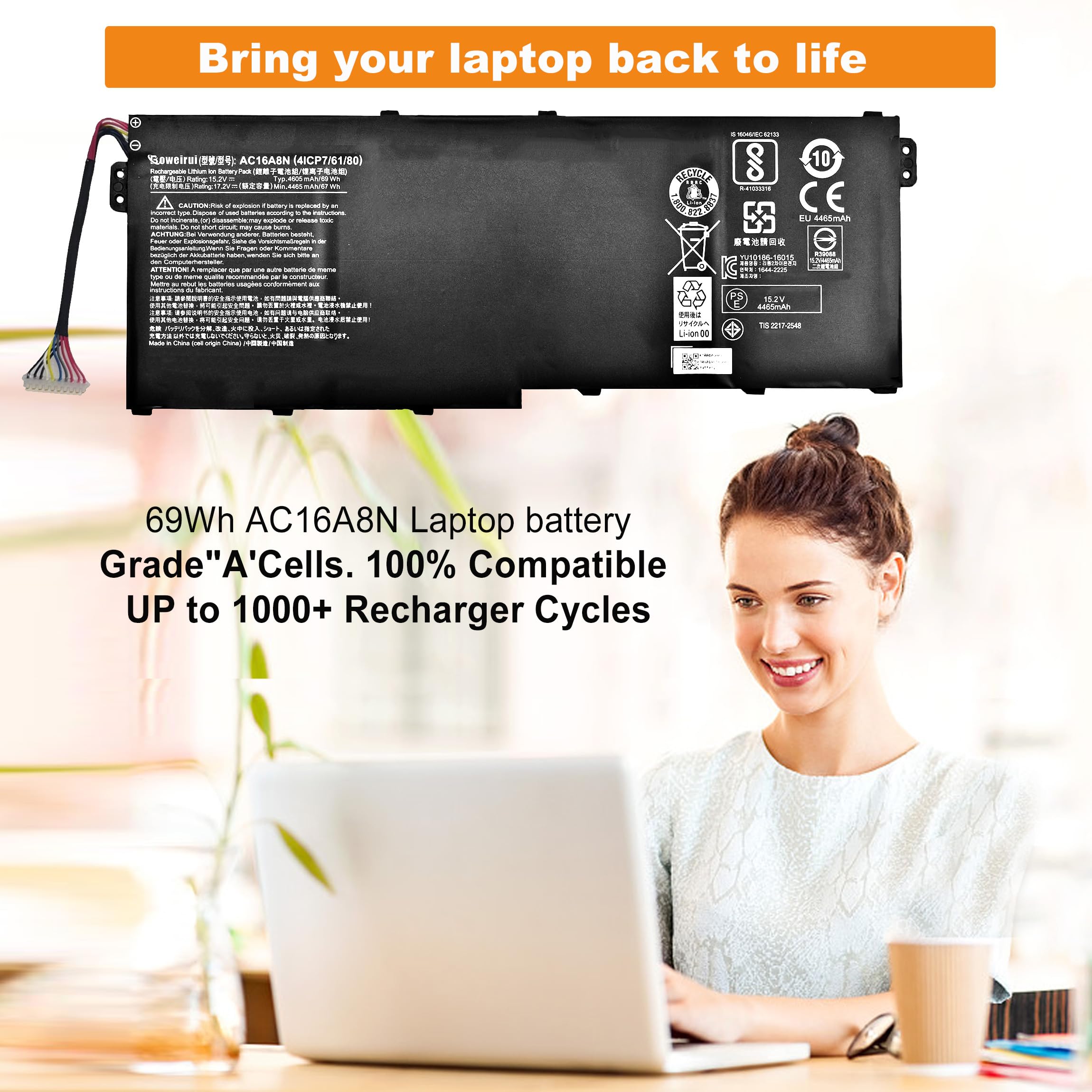 Amazon.com: BOWEIRUI AC16A8N Laptop Battery for Aspire V15 Nitro